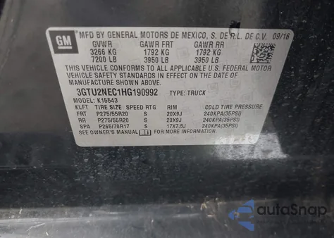 2017 GMC Sierra 1500 Slt z USA, uszkodzony, nr VIN 3GTU2NEC1HG190992